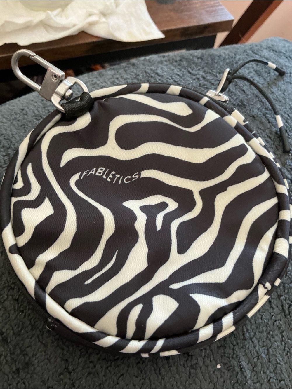 Fabletics Black & White Zebra-Print Round Cosmetic Case